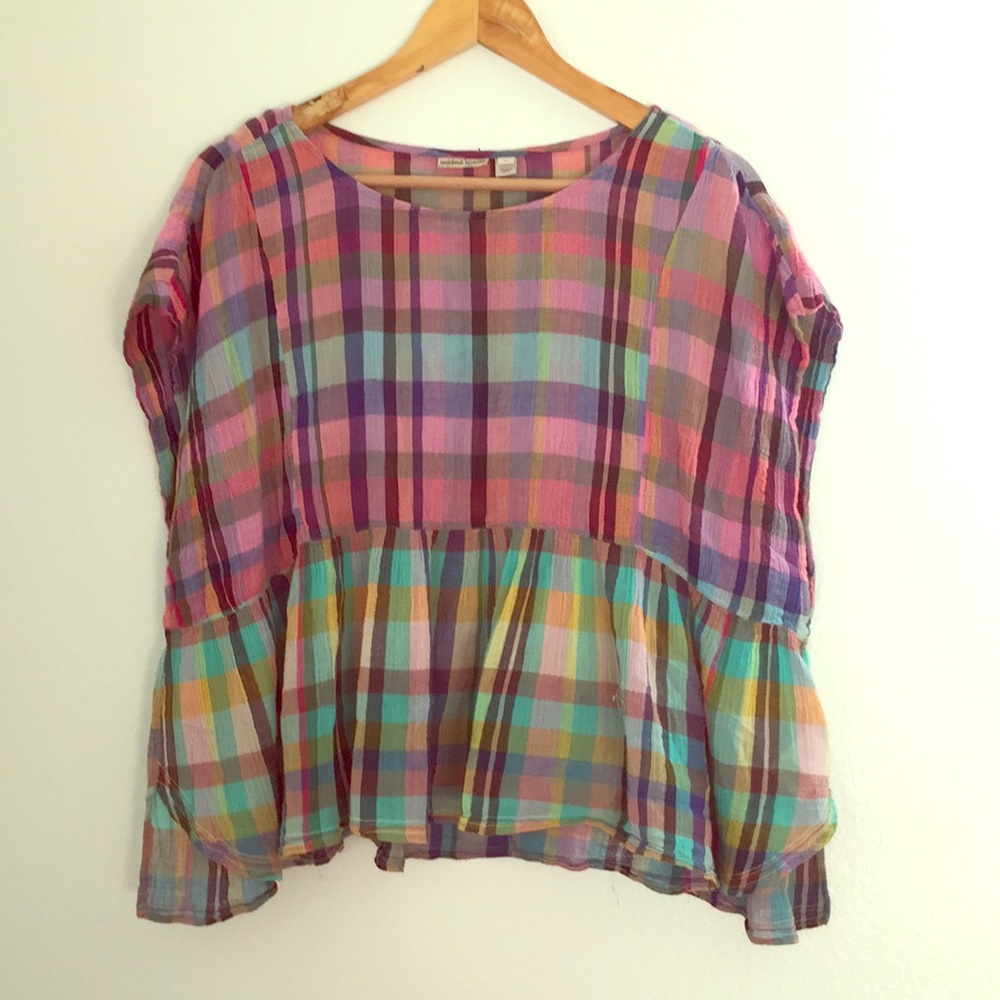 Cotton 100% check tops Size L